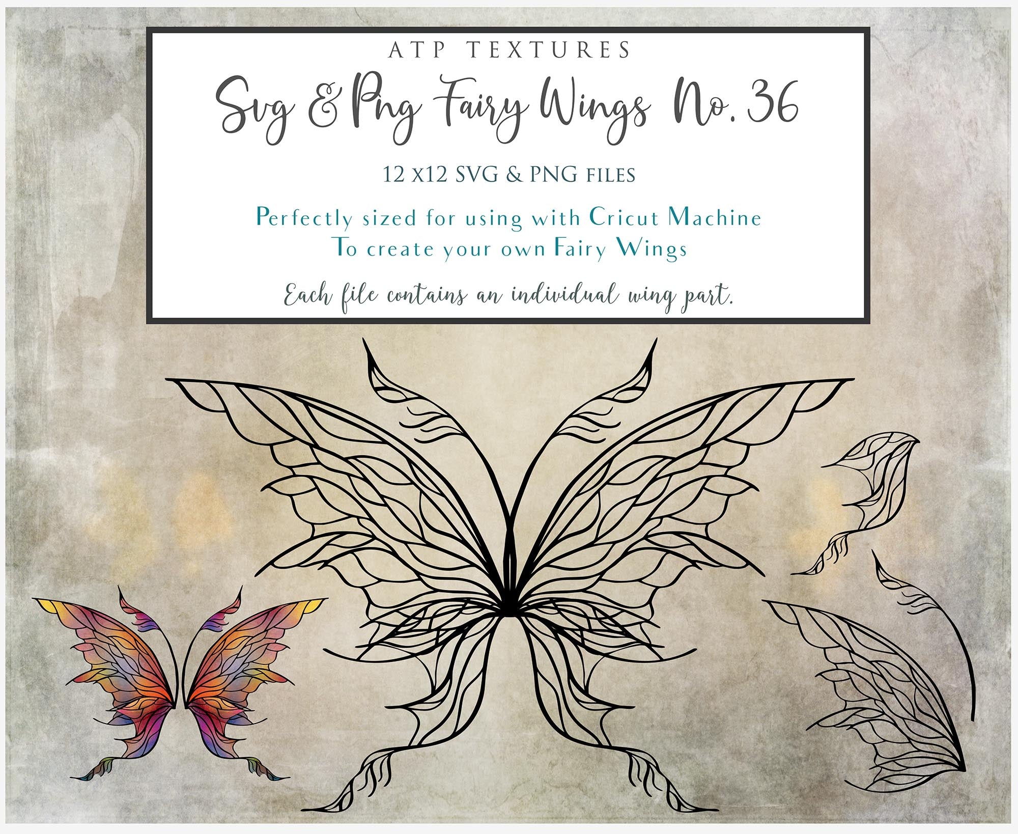 SVG & PNG Fairy Wing files for Cricut or Silhouette Cameo Cutting Machine. To create wearable fairy wings, in adult or children sizes.  Use this clipart design for Halloween Costumes, Fantasy or Cosplay or photography. Or use as ephemera in weddings, engagements or baby shower invitations. These are Individual wing parts, for you to cut and assemble. This is a digital product.